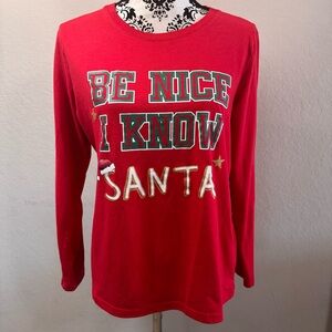 Jammies For Your Families Women's Pajama Top Size L Red Santa Christmas Holiday